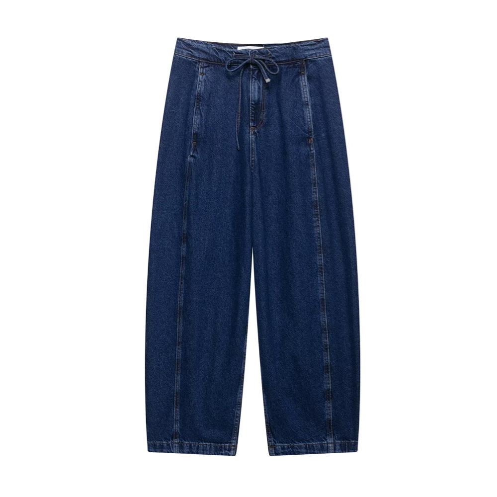 

2025 Spring/Summer Women s High-Waisted Loose Draped Wide-Leg Denim Pants L