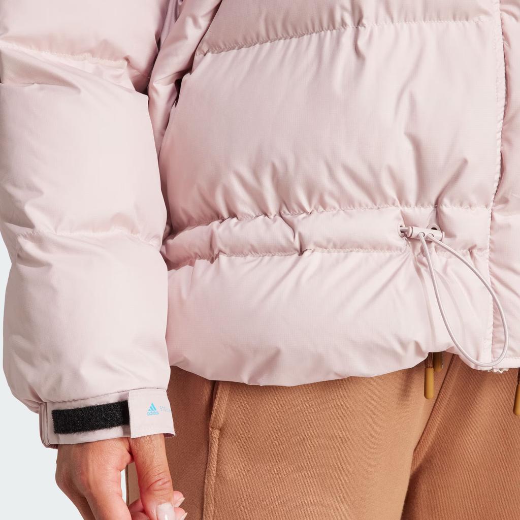Adidas X Stella McCartney Mittellange Gepolsterte Jacke mit Buchstabenprint Winddicht Wasserdicht Sportlich Locker Kapuzenmantel Damenjacke Rosa IT5745