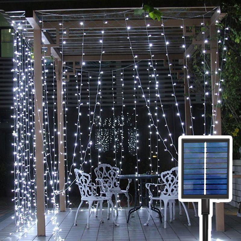 

Solar Curtain Light LED Outdoor Waterproof 300leds Garland Decoration String Lights Yard Christmas Fairy Garland String Lights Solar-3x1M 100LEDs белый