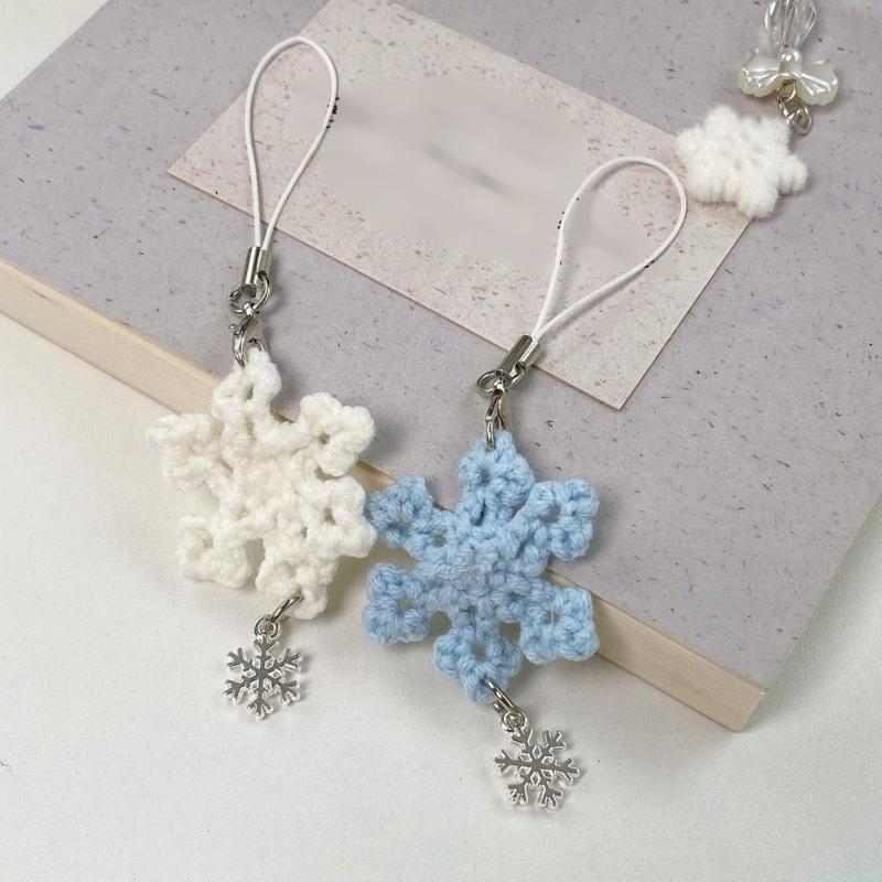 Holiday Gift Handcrafted Snowflake Keychain Yarn Phone Lanyard Christmas Decoration Elegant Women Keyring