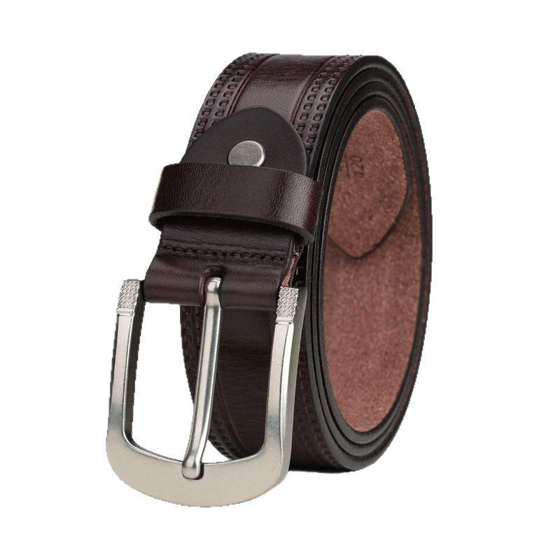 Men'S New Retro Embossed First-Layer Cowhide Belt British Gentleman'S Style Men'S Genuine Leather Belt Business Belt