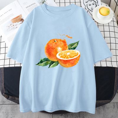 Frucht Granatapfel Orange Harajuku Damen T-Shirt Mode Kawaii Damen T-Shirt Frühling und Sommer Lässige Kurzarm Tops Paare