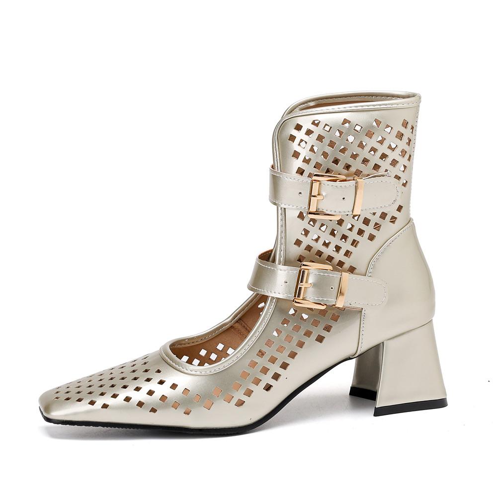 Fashion Summer Sexy Brand Gold Silver Gladiator Sandals Platform Summer Mesh Grid Buckle Thick Heels Ankle Boots Roman Sandals For Woman