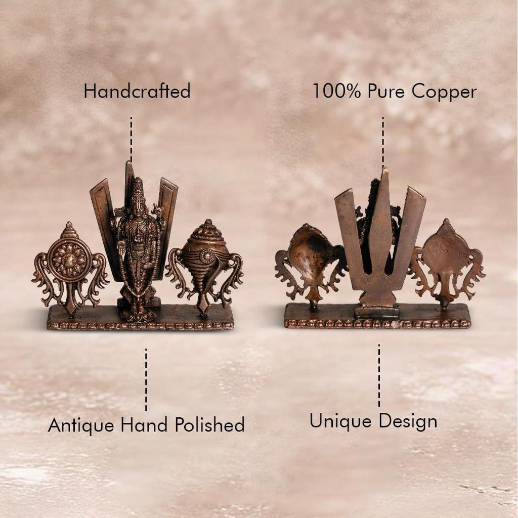 Pure Copper Tirupati Venkateswara | Style Handmade Idol for Puja | South Indian Temple Decor | Divine Energy | Indian Handicraft | Spiritual Gift