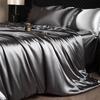 Luxury Mulberry Silk Duvet Cover Set High End Satin Solid Color Quilt Cover and Pillowcases Soft Silky King Size Comforter Cover
