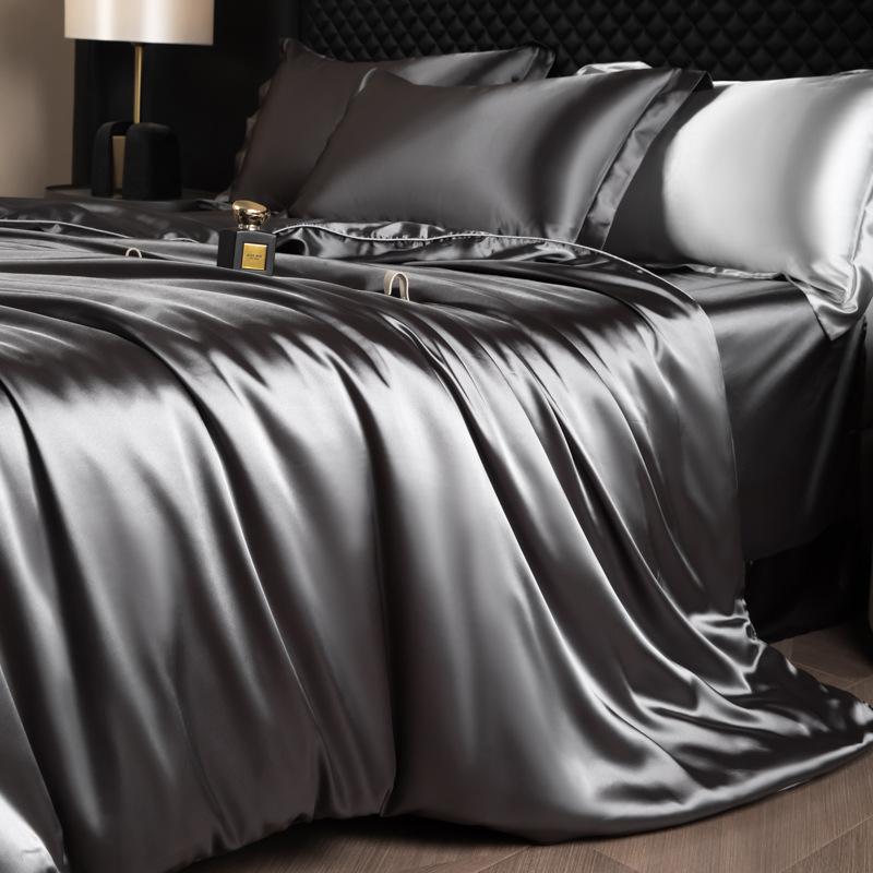 Luxury Mulberry Silk Duvet Cover Set High End Satin Solid Color Quilt Cover and Pillowcases Soft Silky King Size Comforter Cover