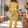 Pajama Set with Round Neck Long Sleeve Top and Wide Leg Pants for Casual Home Wear