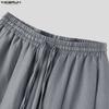 INCERUN Men Drawstring Elastic Waist Flimsy Drapey Casual Long Wide Leg Pants Trousers
