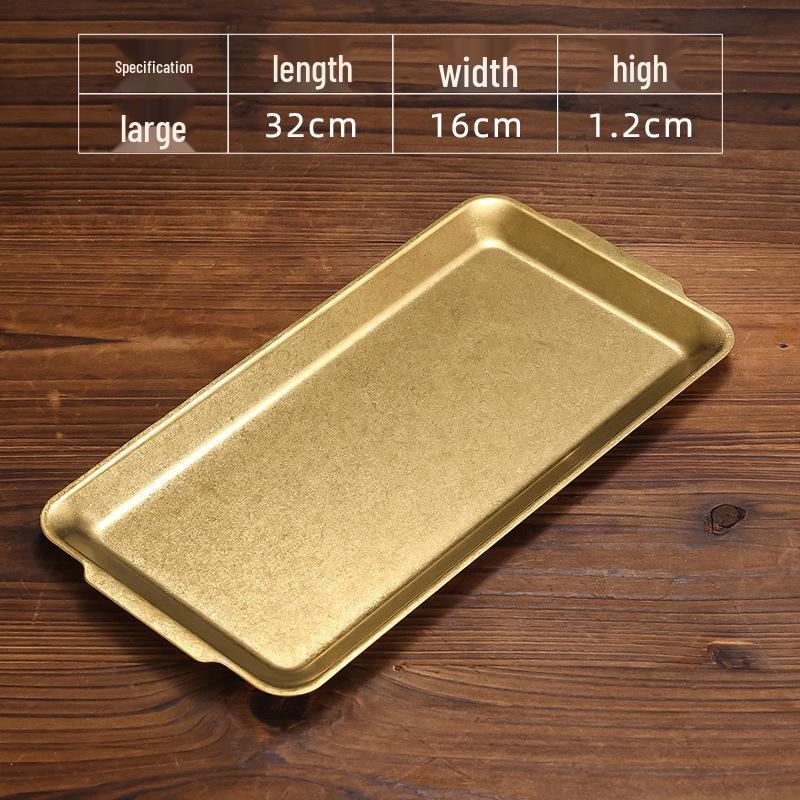 Retro Gold Stainless Steel Tableware Set: Rectangular Plate, Seasoning Dish, Bowl, Water Cup, Chopsticks, Spoon.