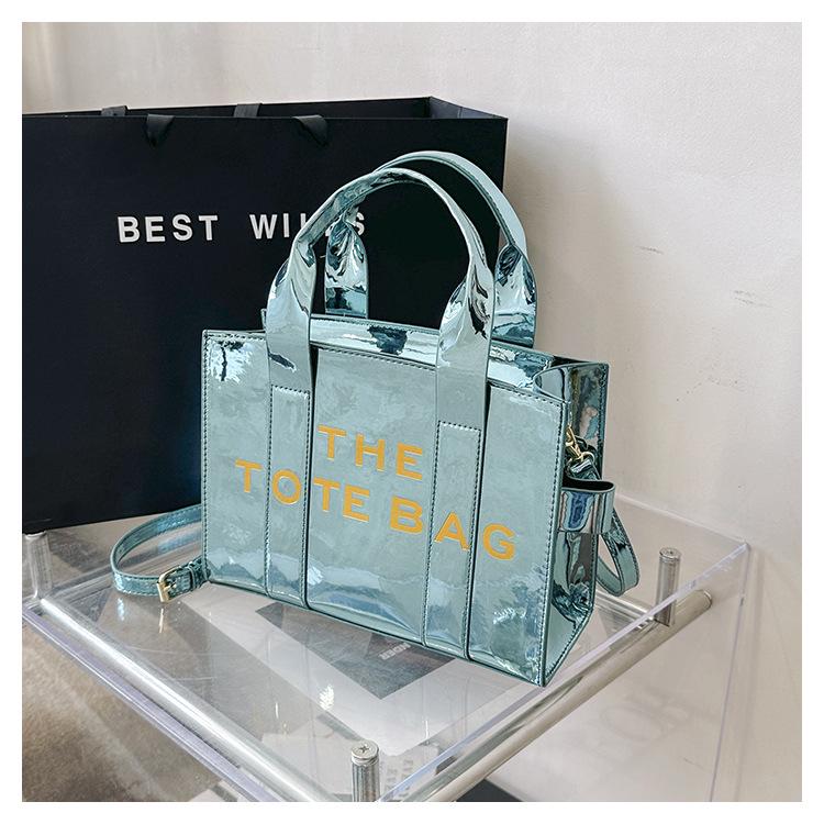 2023 Shiny Patent Leather Lettering Tote Bag for Women - Single Shoulder and Crossbody