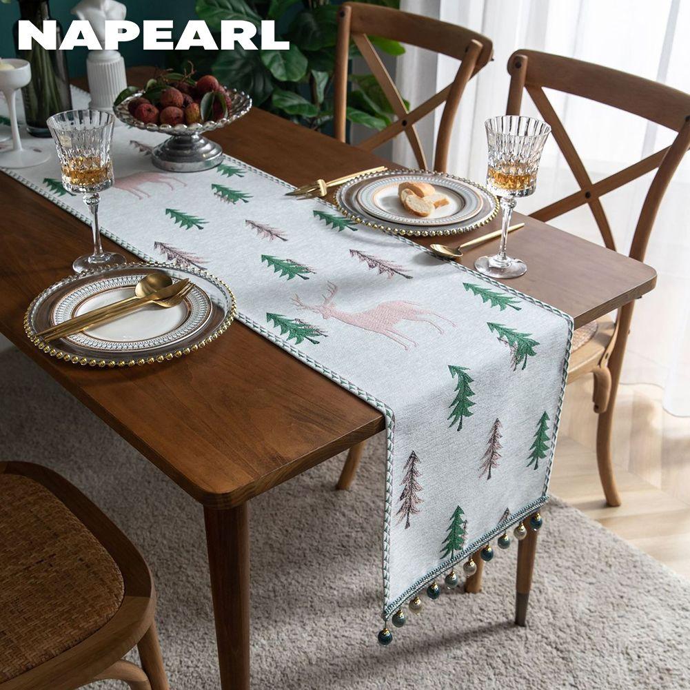 1PC NAPEARL Nordic Forest Style Table Flag Tassel Table Runner for Dinner Table Decor Kitchen for Home Table Home Decor