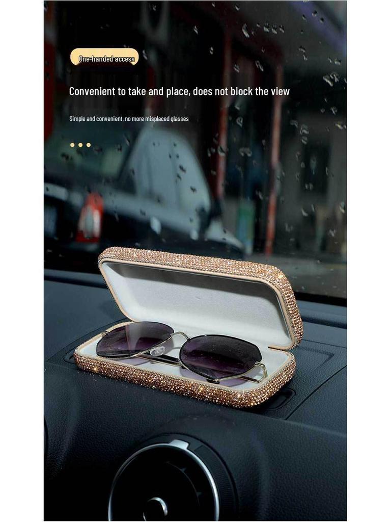 Diamond-Studded Car Sunglasses Holder - Portable Storage Box for Car Interior