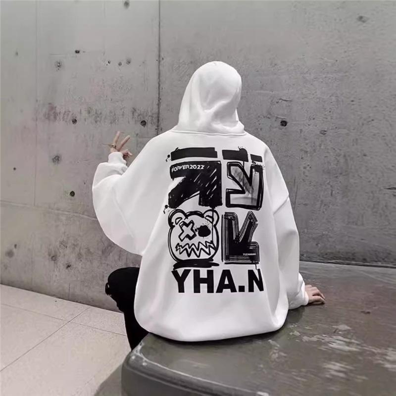 Men's Oversized Graphic Hoodie Hip Hop Style Long Sleeve Pullover Sweatshirt