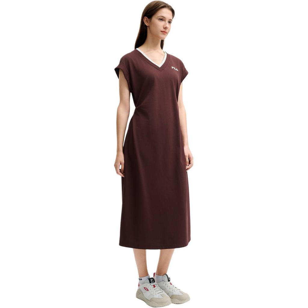 Fila Heritage V-Neck Fashion Versatile Sleeveless Dress Women Dresses Cherry-Red F11W528303F-WI
