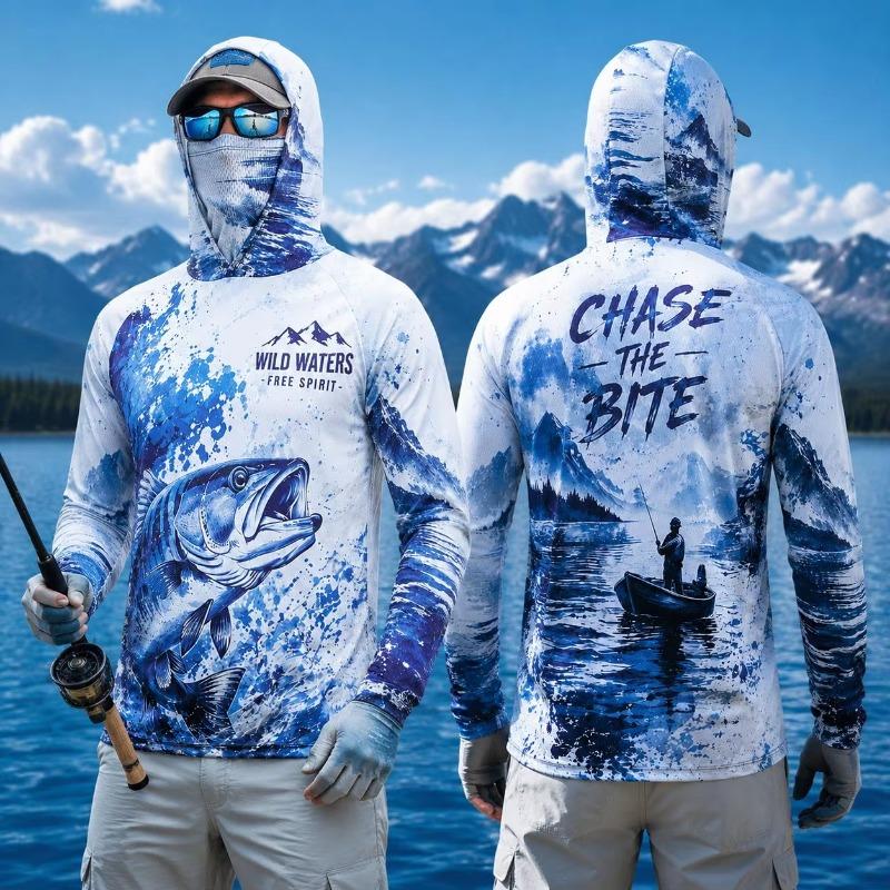 Fishing Hoodie Shirt Men Long Sleeve Protection Face Mask Quick Dry Sun Shirt Performance Fishing Jersey Sailfish