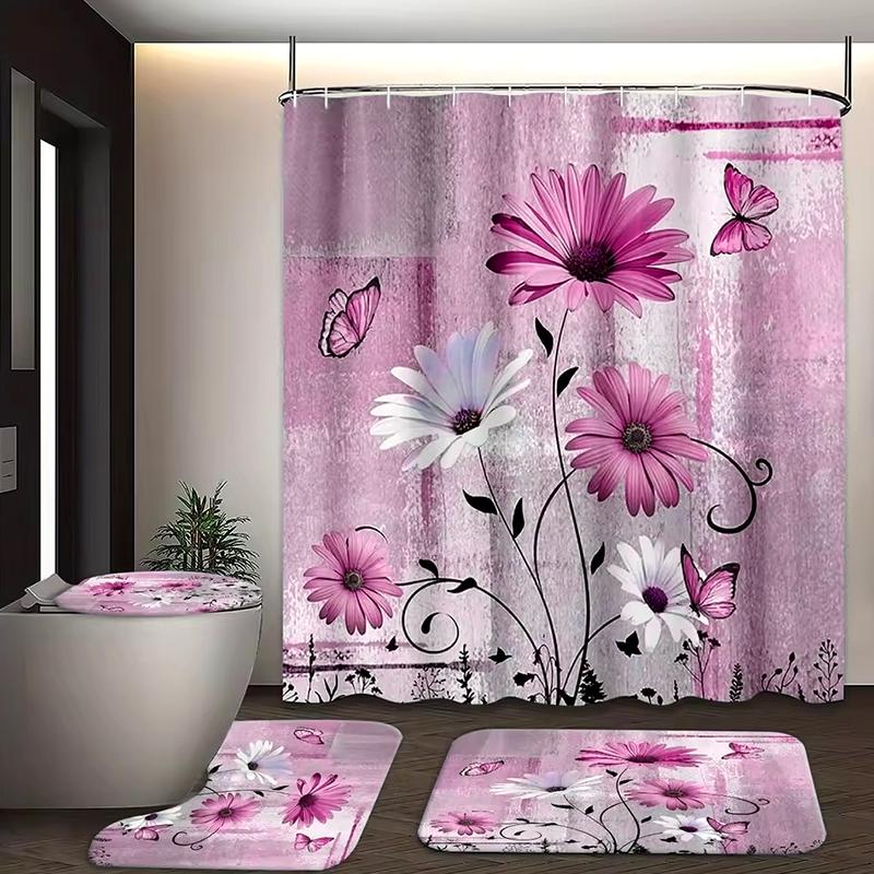 1Pc Bathroom Set DIY Polyester Waterproof 200x180CM Thickening Shower Curtain With Hooks Daisy Flower