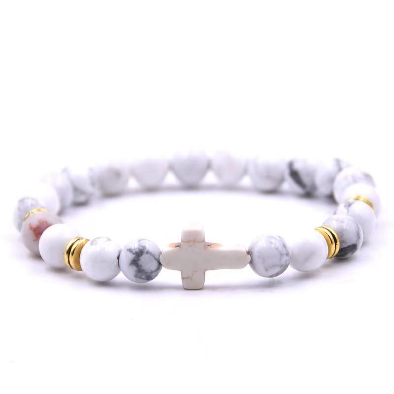 Unisex Agate & Natural Stone Pine Cross Bracelet