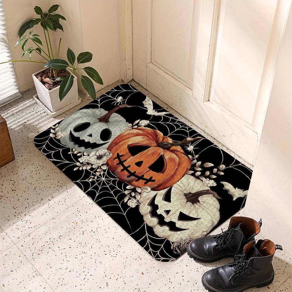Halloween Pumpkin Decoration Carpet Black Pumpkins Spider Web Design Floor Mat Scary Spooky Decorative Front Door Mat Rugs