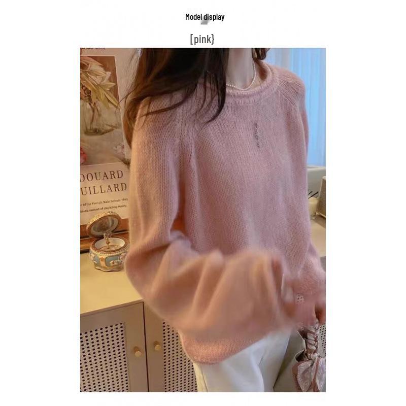 Women's Casual Round Neck Wool Knit Sweater - Autumn/Winter Solid Color Long Sleeve Base Layer