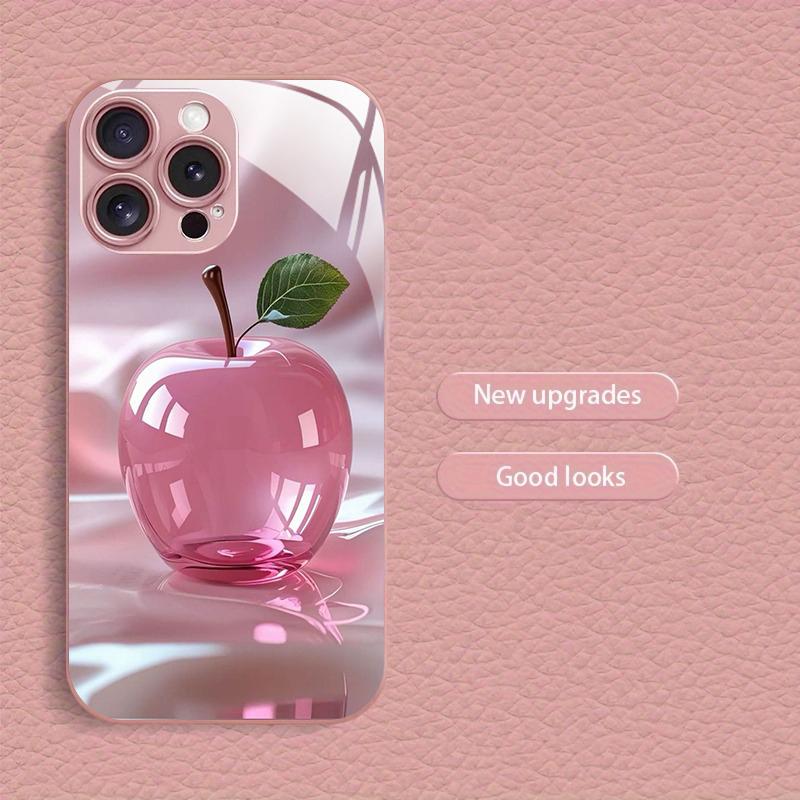 Pink Crystal For Apple Pattern Pink Metallic Paint Glass Phone Case For iPhone 11 12 13 14 15 16 17 Pro Max Plus 16E 17Air Cover