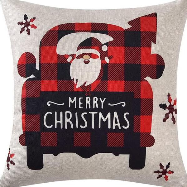 Christmas Pillowcase Linen Print Elk Snowman Home Decoration Sofa Cushion Cover