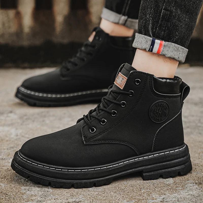 Men's High Top Versatile Casual Shoes Trendy New Outdoor Black Thick Soled Casual Motorcycle Boots New  Chelsea Boots Men