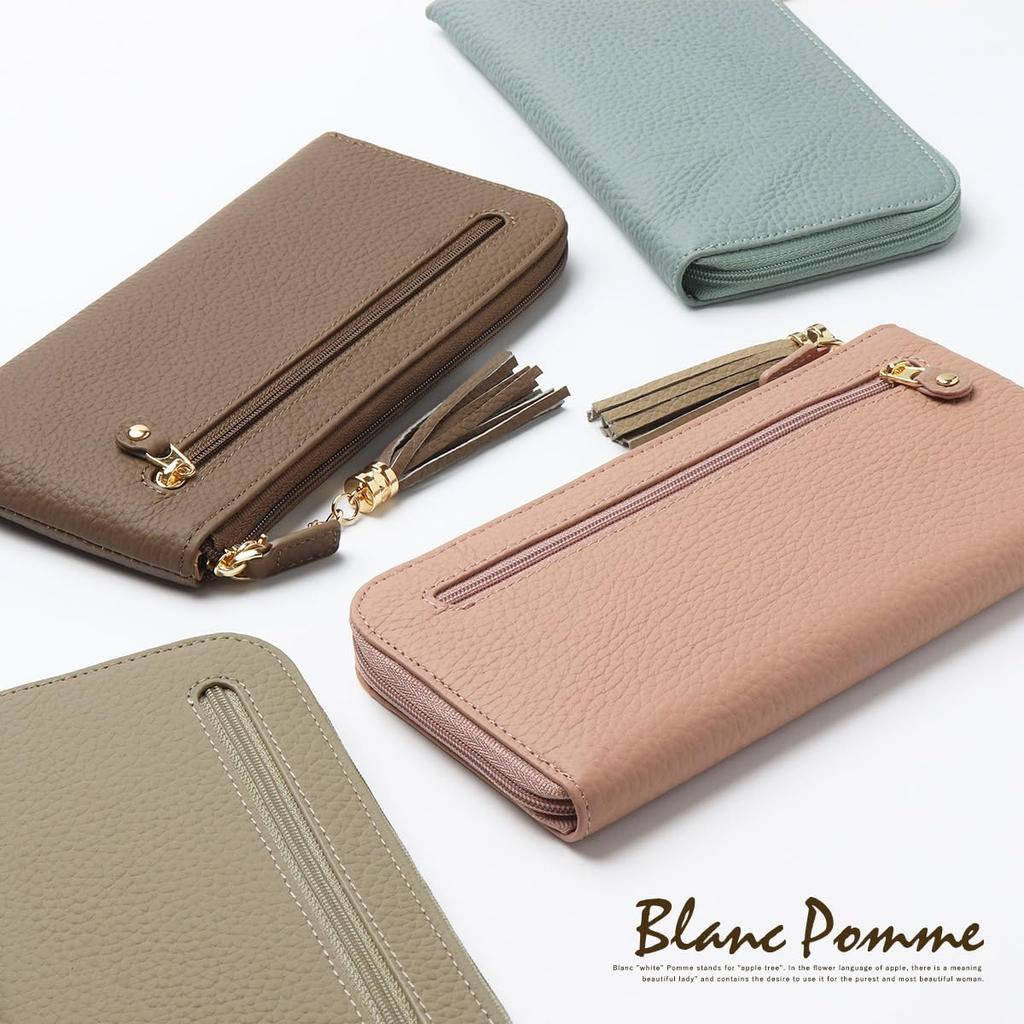 Slim Long Wallet for Genuine Stylish Cowhide Leather Greige [Blanc Pomme] Anti-Skimming Women, Leather, Wallet, L-shaped Zipper, bp-1059