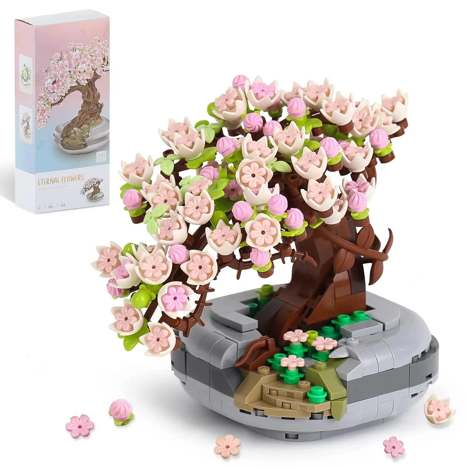 

Non-Toxic Sakura Potted Bouquet Building Blocks Plant Bonsai Succulent Model Bricks Desktop Ornaments Kids Educational Toys Holiday Gifts