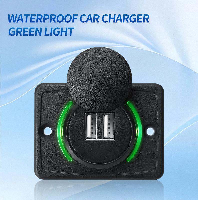 Dual USB Car Charger Socket Quick Charge with Sliding Cap and LED Light 12V/24V Fast Charger Power Outlet for Car Boat Bus RV