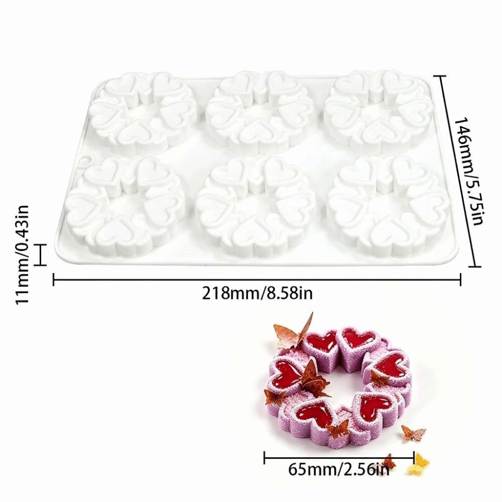 6-Cavity Silicone Cake Molds Rotating Heart Reusable Mousse Cake Moulds Flexible Non-Stick Pudding Mousse Mould Dessert Making