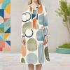 Women Plus Size Two Piece Dress Set Round Neck Long Sleeve Printed Cropped Cardigan Sleeveless Midi Dress