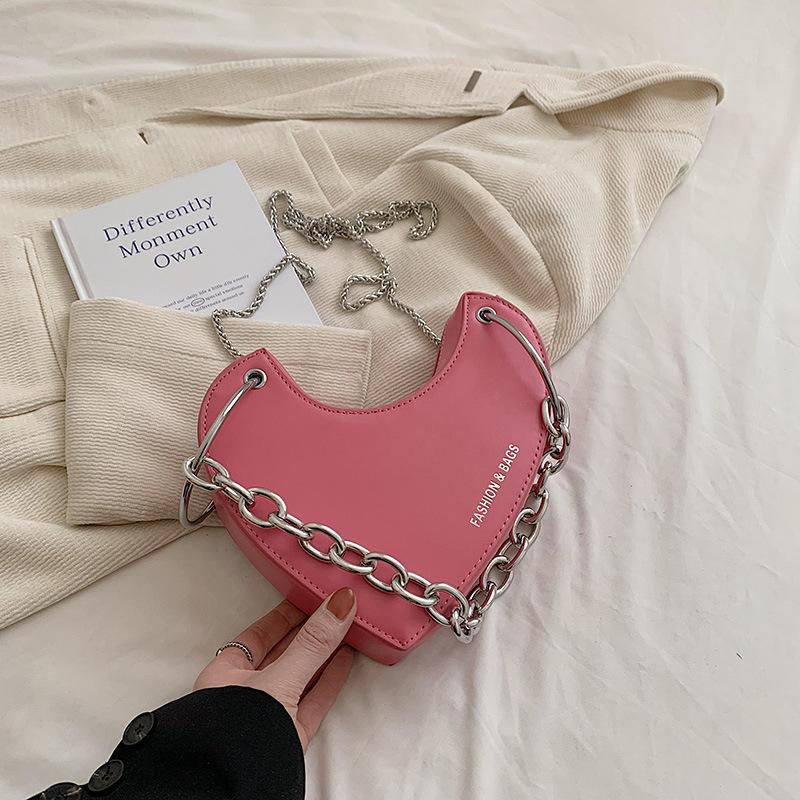 Designer Thick Chain Handbags Women Luxury Ladies Heart Shaped Shoulder Bag Cute Female Clutch Purse Fashion Love Underarm Bag