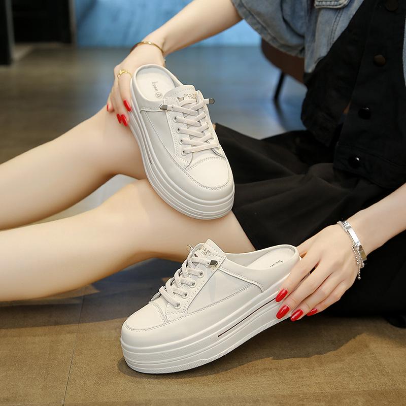 Thick-bottomed Bag Head Half-drag Women's Autumn Outer Wear Autumn New Versatile Sports and Leisure Height Increase Lazy Bag Head Half-tray