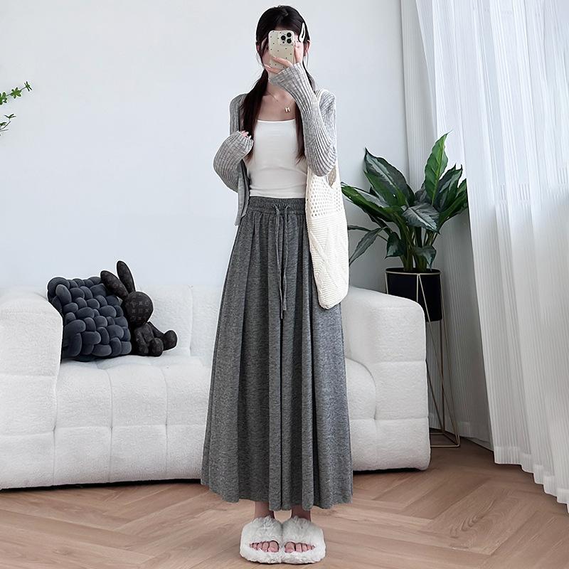 Bust Skirt Long Autumn and Winter New High Waist Thin A-word Skirt Korean Version Drawstring Long Skirt