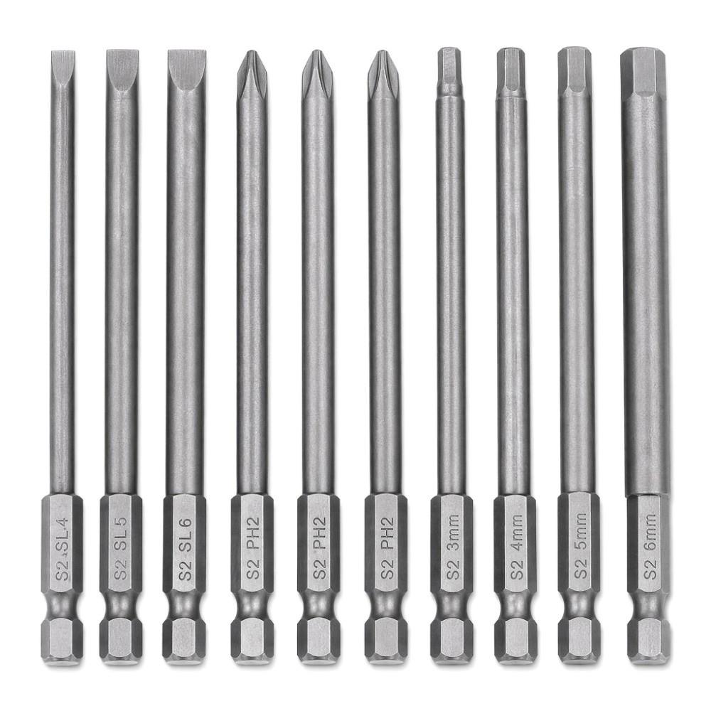 10pcs Magnetic Magnetic Screwdriver Bits 100mm Long Hex Shank Screwdriver Bits For Electric Drills