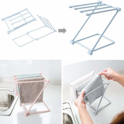 Liroyal Towel Rack, Dish Drying Stand, Holds 4 Dishcloths, Flower Design, Dish Drainer, Dish Holder, Bottle Drainer, Over-the-Sink Dish Drainer, Stove