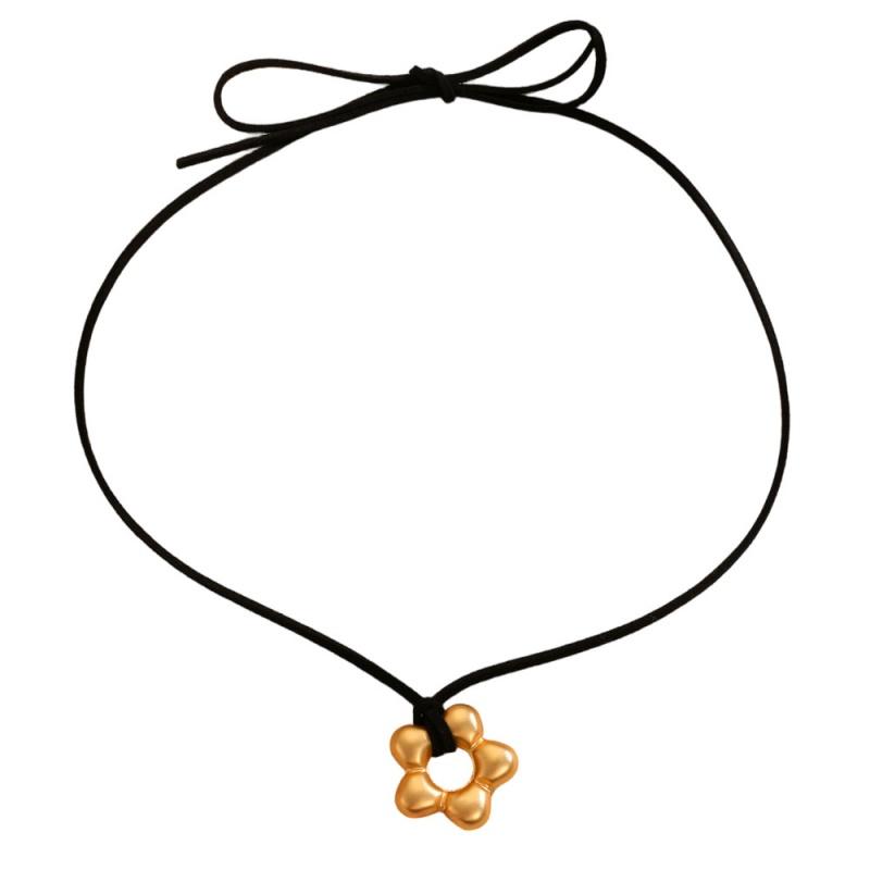New Korean Fashion Hollow Star Pentagram Flower Pendant Necklace for Women Men Black Rope Chain Choker Y2k Party Jewelry