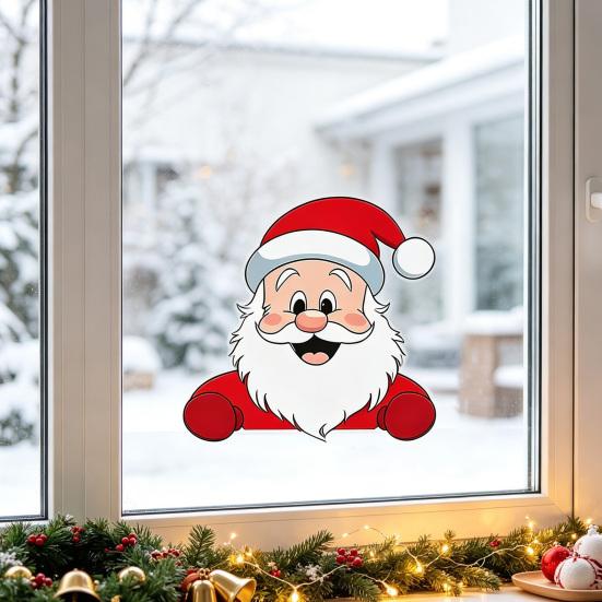 Static Cling Decals Christmas Window Clings, Reusable with Santa Snowman Snow Removable House Designs, Double Sided Glass Stickers for Holiday