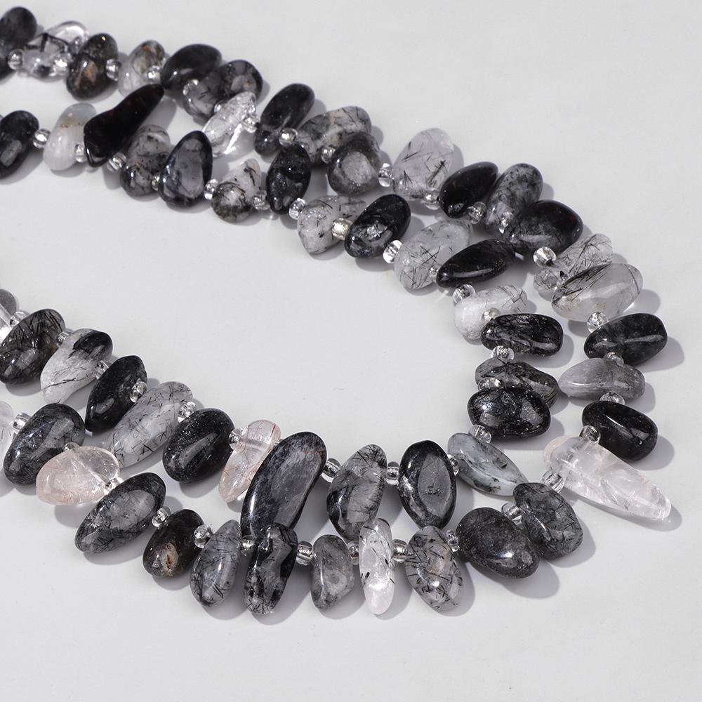 7-16mm Black Natural Rutilated Quartz Bead Irregular Tooth Shape Loose Spacer Crystal Gems Bead For Jewelry Making DIY Accessory