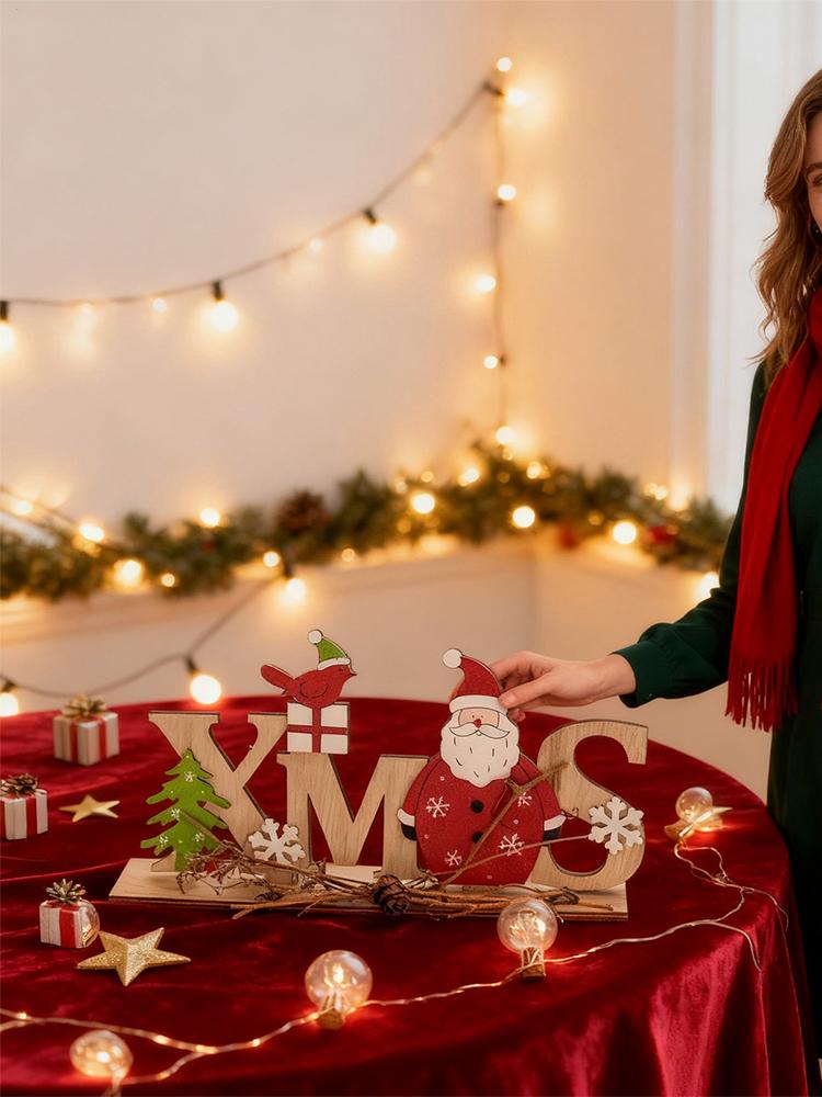 Christmas Tabletop Decor Santa Claus Snowman Centerpiece Wooden Christmas Decorations for Home for Holiday Winter Bathroom