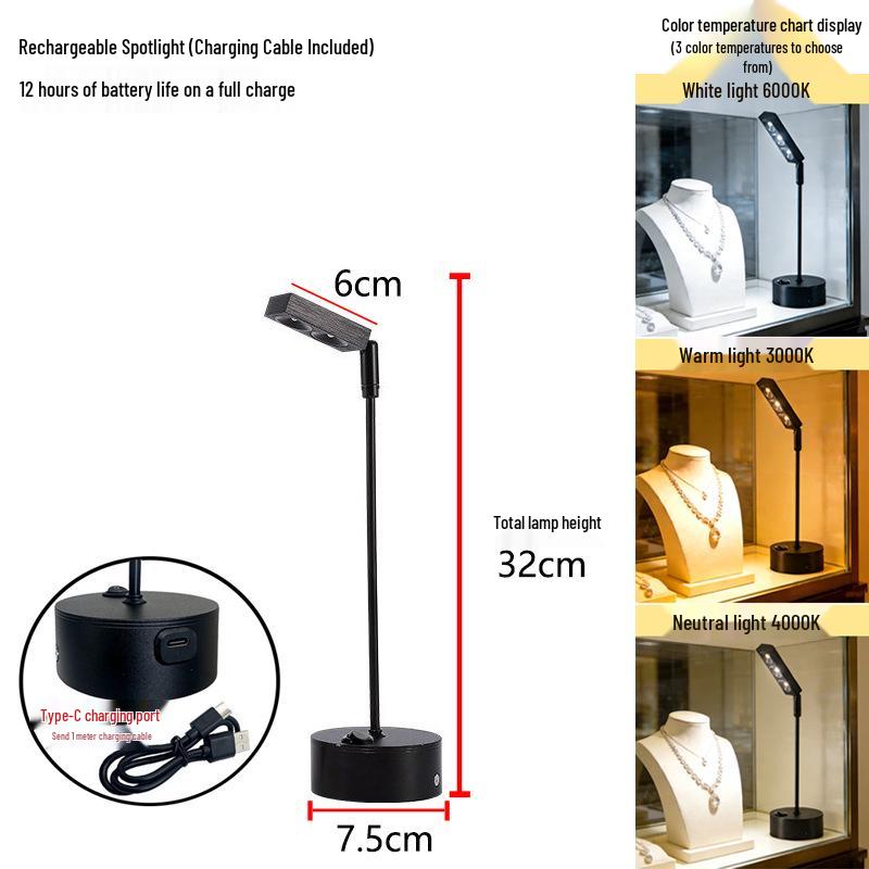 Wire-Free Jewelry Display Spotlight with Charging