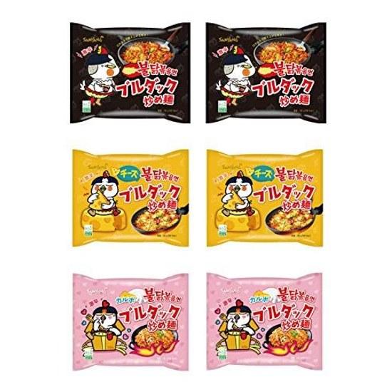 Buldak Stir-Fried Noodles Popular 6-Pack Set Safe Japanese Packaging 2 Packs Cheese Carbonara Korean Bokkeummyeon
