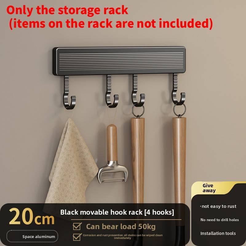 Kitchen Wall Hook Rack With Space Aluminum Material For Kitchen Organization And Utensil Storage