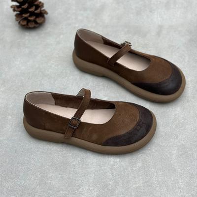 Retro ręcznie robione oryginalne skórzane damskie buty okrągłe noski płytkie miękkie płaskie buty ze skóry bydlęcej