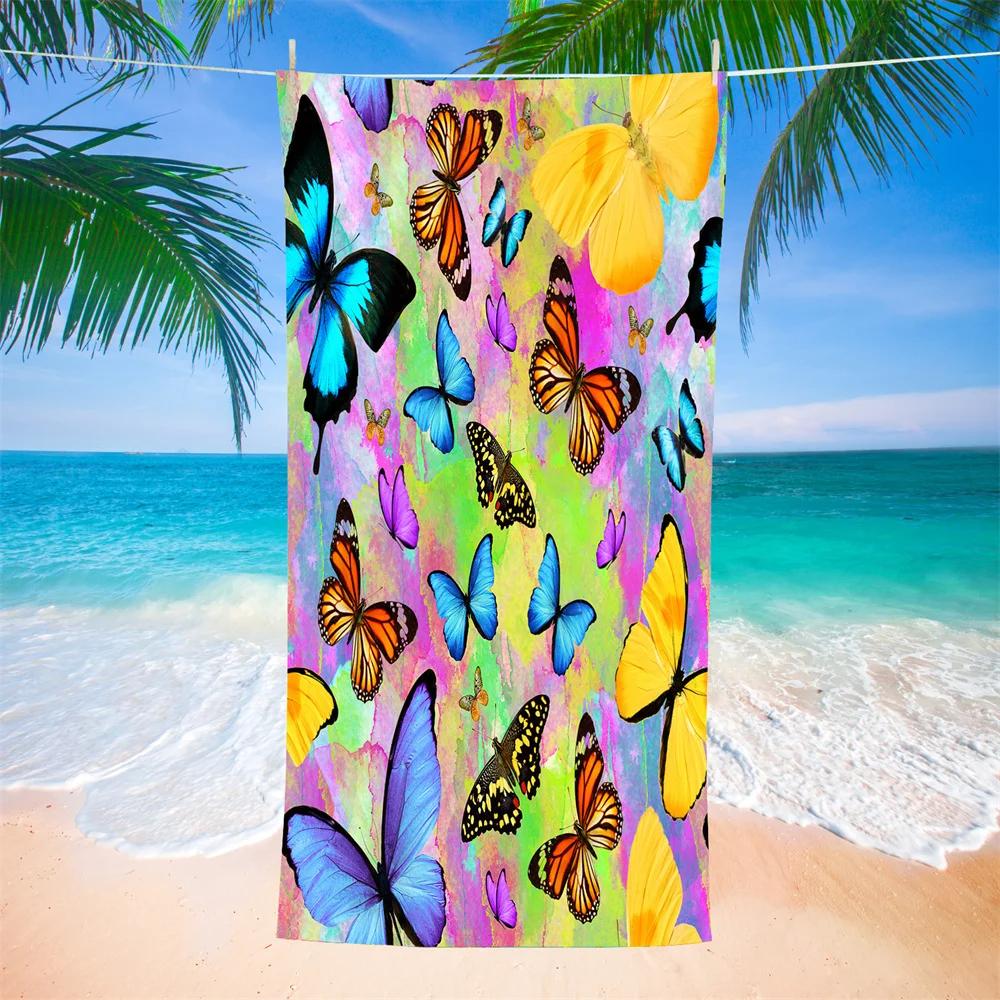 Butterfly And Flowers Bath Towel Soft Quick Dry Beach Towel Absorbent Hand Towels Multipurpose for Bathroom Hotel Gym Spa Sport