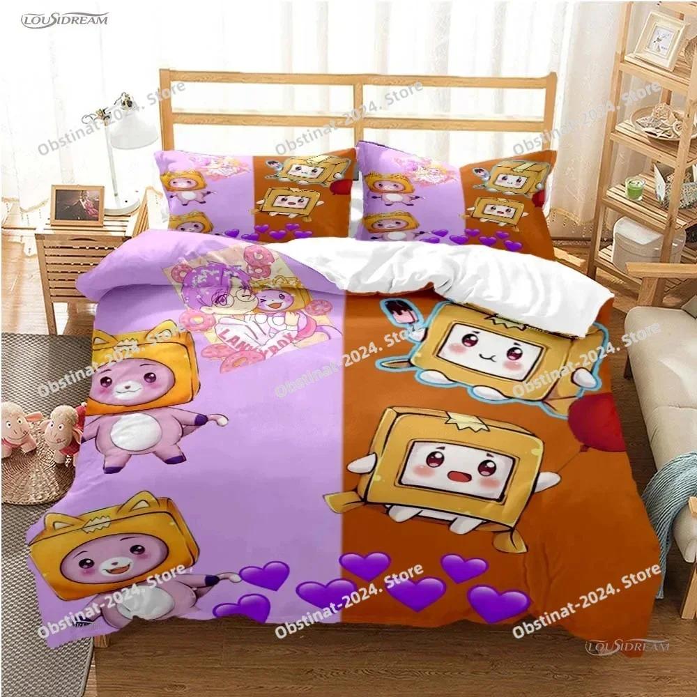 L-Lankybox Animated Movie All Season Bedding Set Printed single Comforter Duvet Cover Pillow Case 3 Pieces Sets Kids Adult Size