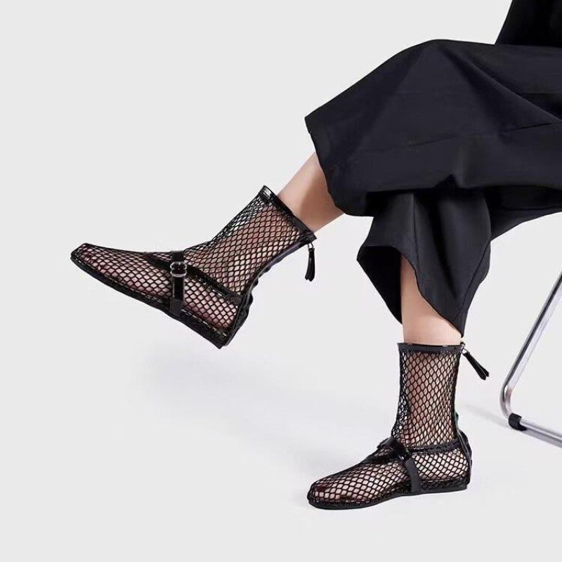 Summer new women's shoes metal buckle after zipper ballet women's shoes high-top fashion single shoes
