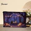 Wear-resistant Storage Bag Bag, with Smooth Zipper, Thickened Polyester Large Capacity Reusable Cosmetic Halloween Witch Pumpkin Pattern Printed Pouch