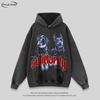 Oversized Vintage Washed Hoodie With Doberman Print Unisex Streetwear Cotton Sweatshirt