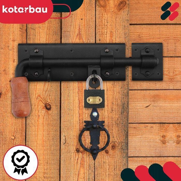 Verrou de porte - KOTARBAU - Cadenas - Acier noir - Poignée en bois - 280 mm